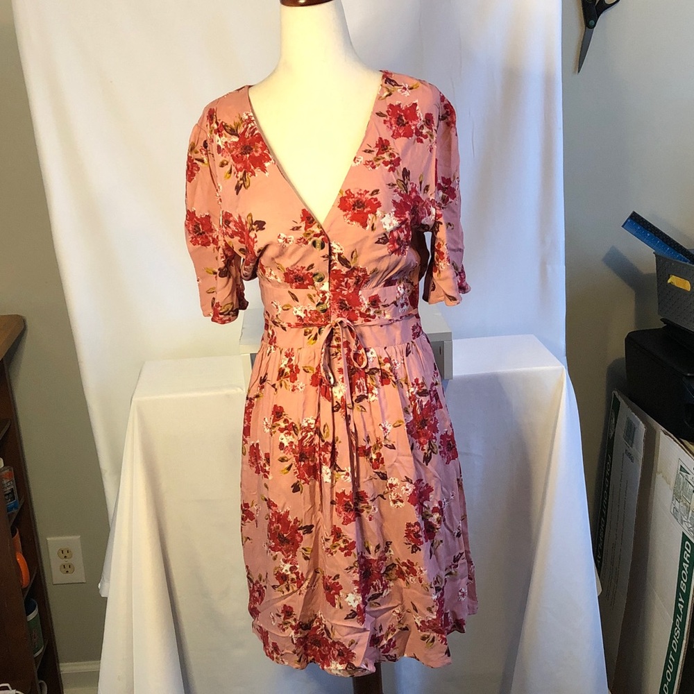 Xhilaration Blush Red Floral Midi Dress